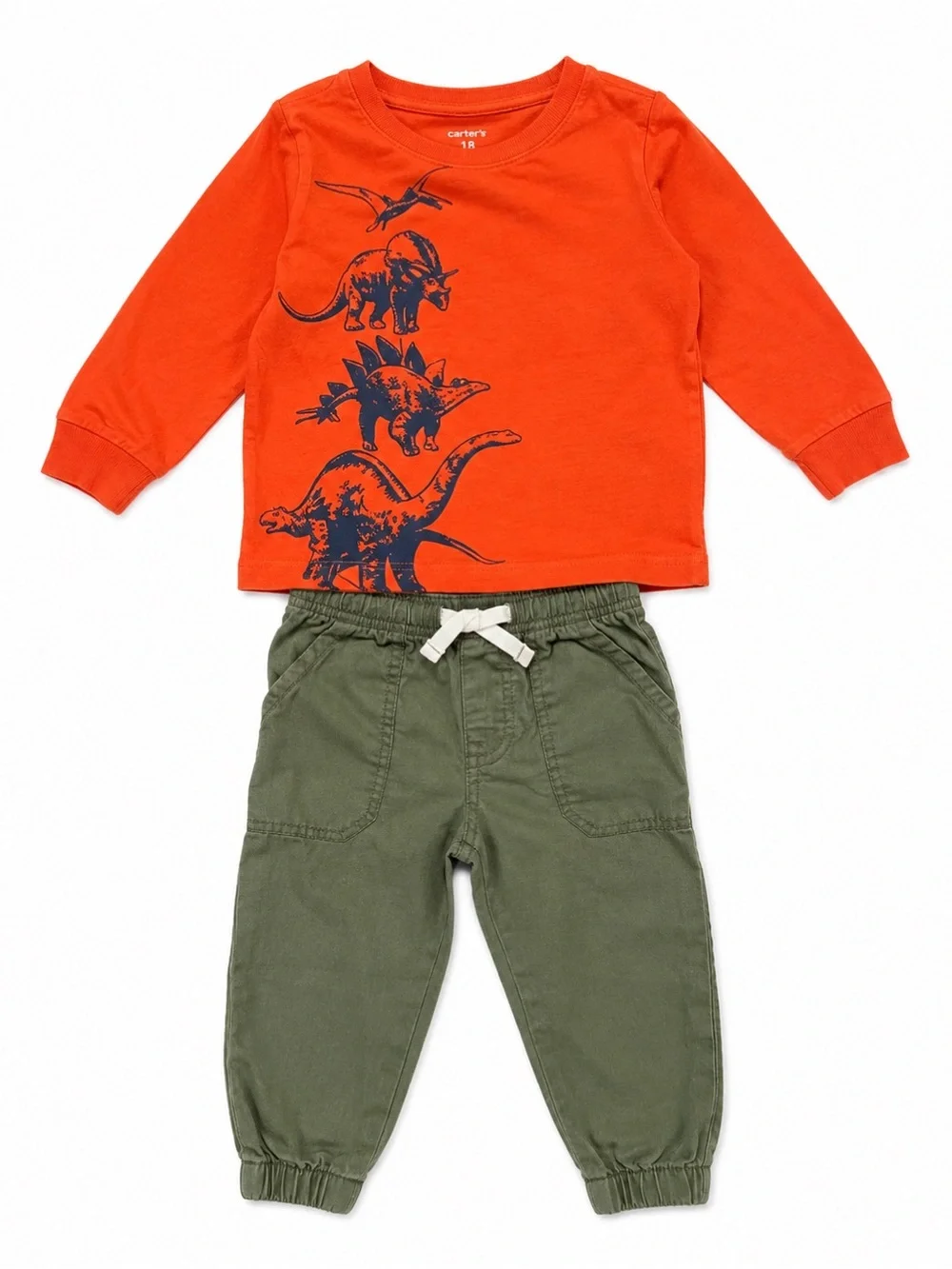 Carter's Dino Shirt Olive Jogger Pants Outfit Set Toddler Boys 18M